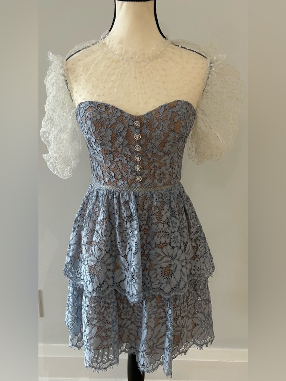 Self Portrait Cord Lace Tiered Skirt Mini Dress Women’s Size 2